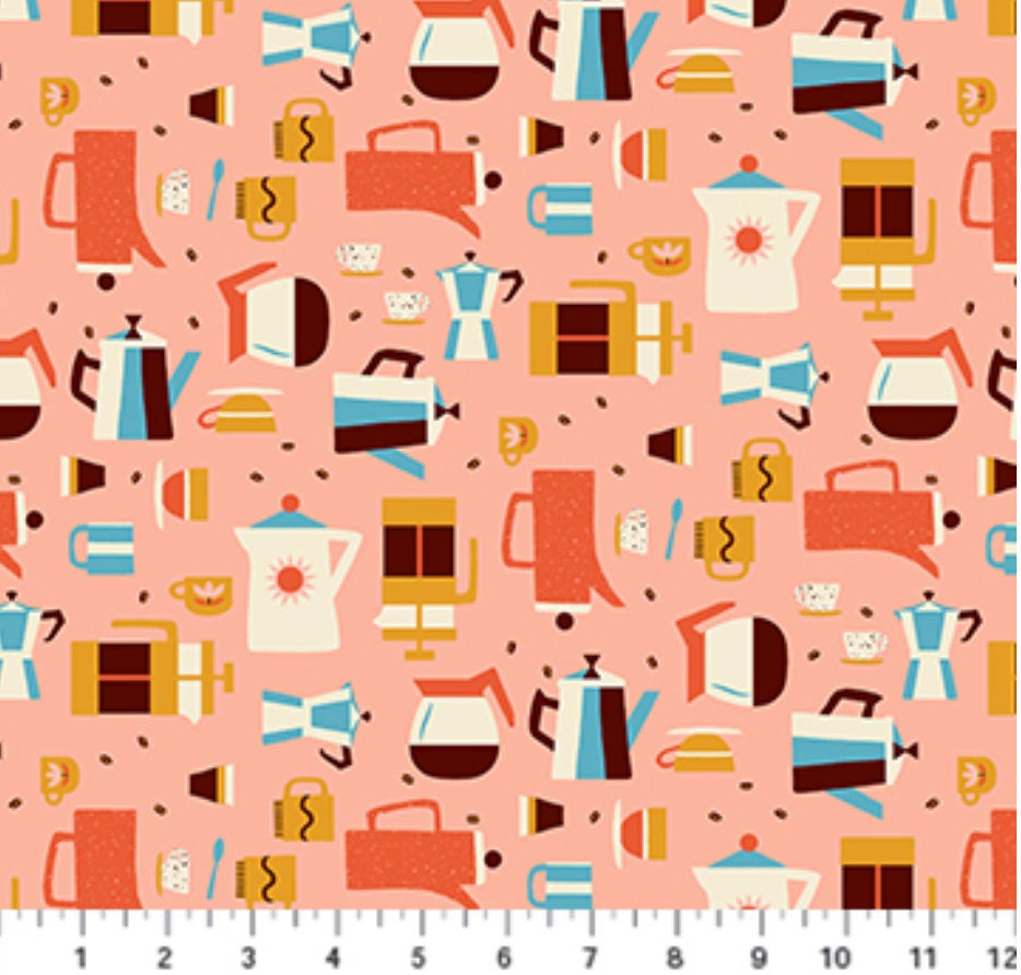 Figo Fabric Simple Pleasures - Coffee Pots by Naomi Wilkinson