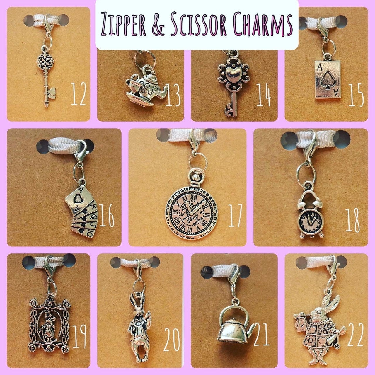 Limited Edition Alice in Wonderland Zipper or Scissor Charms